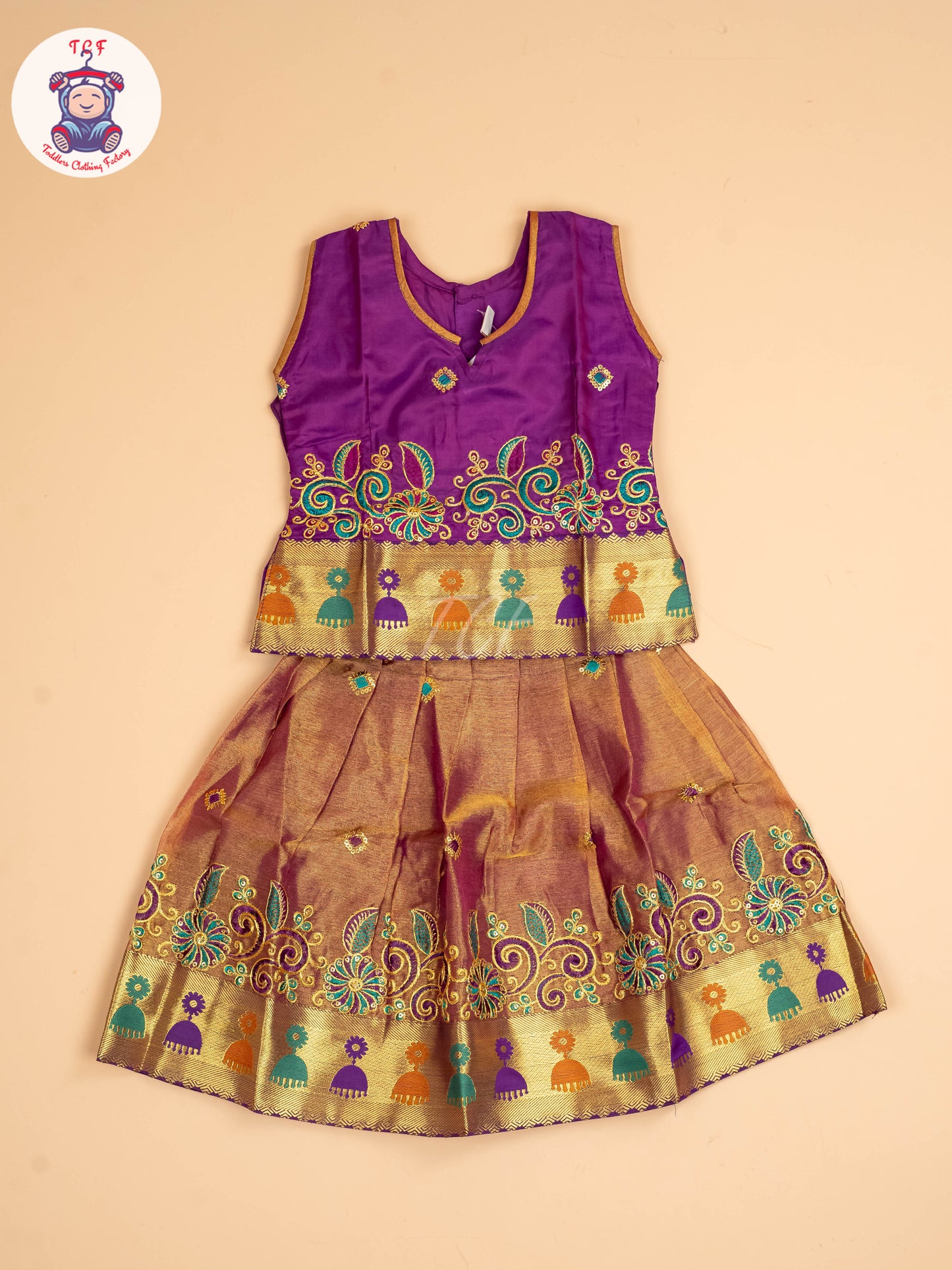 Purple - Embriodered Pavadai Sattai