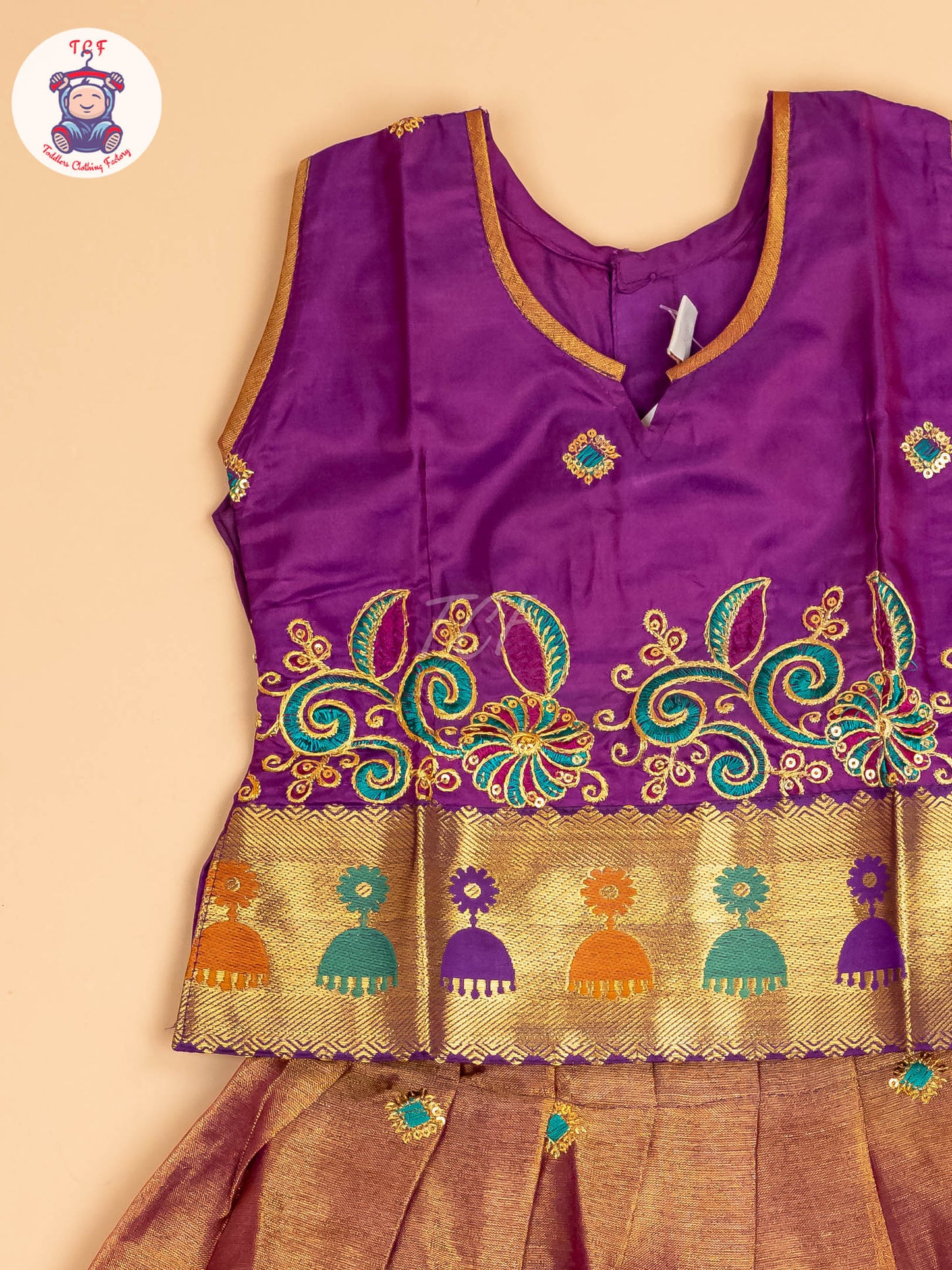 Purple - Embriodered Pavadai Sattai