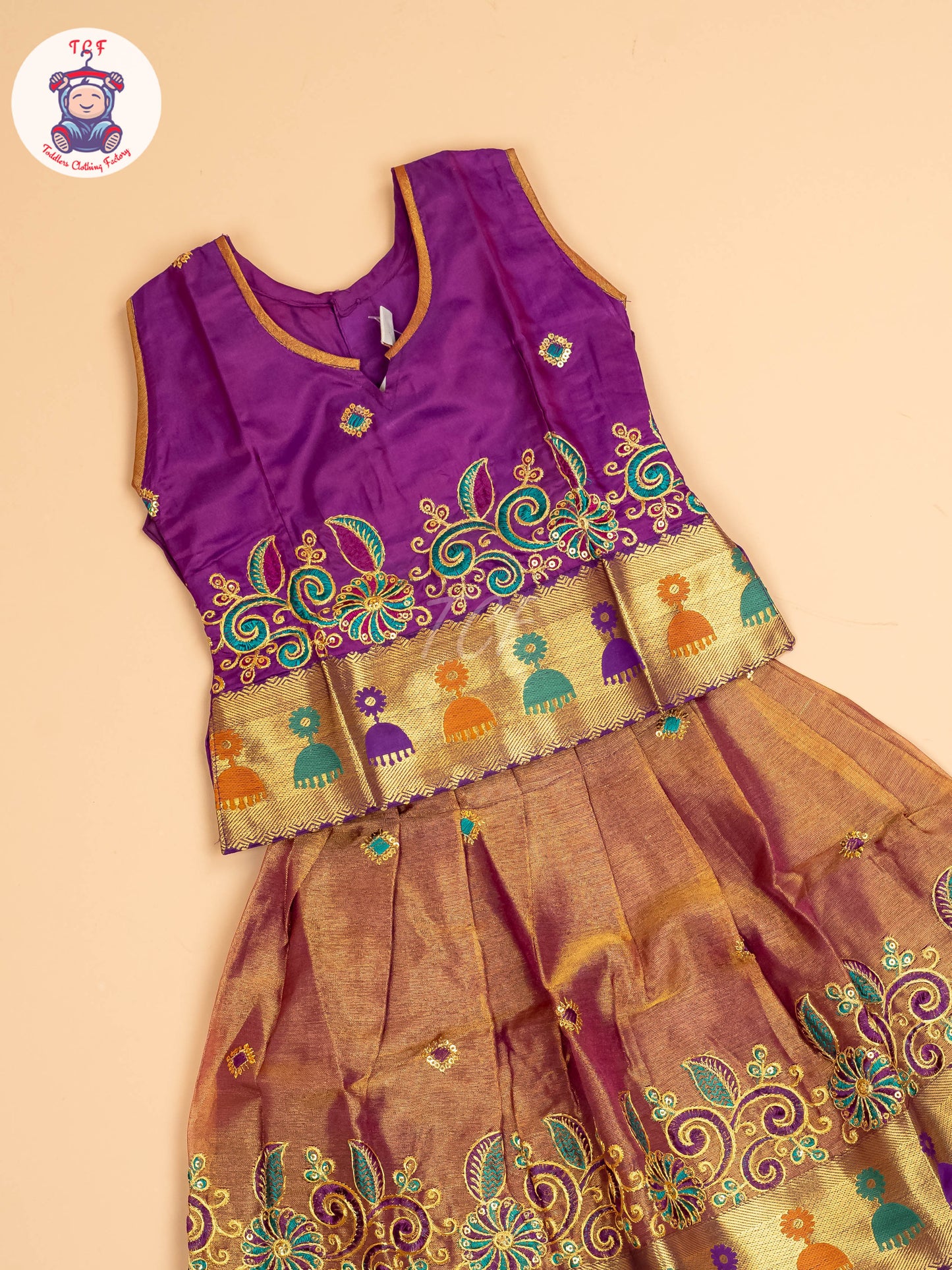 Purple - Embriodered Pavadai Sattai