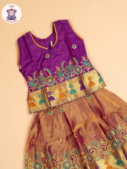 Purple - Embriodered Pavadai Sattai