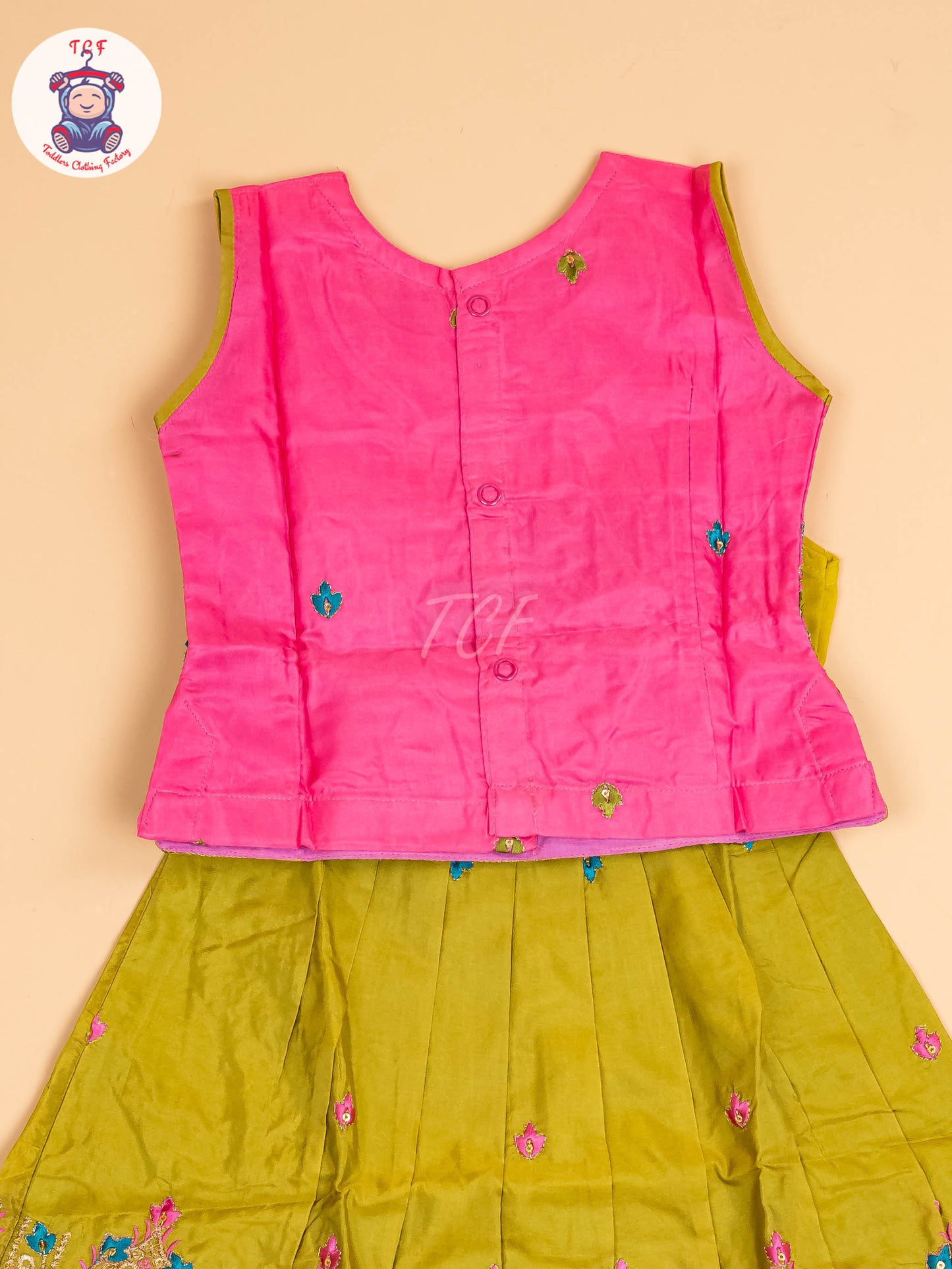 Pink & Green - Embriodered Pavadai Sattai