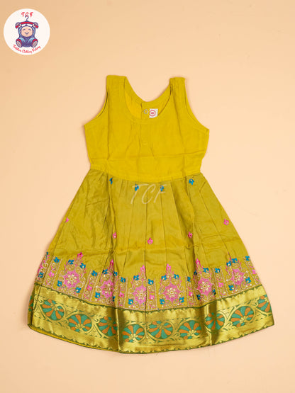 Pink & Green - Embriodered Pavadai Sattai