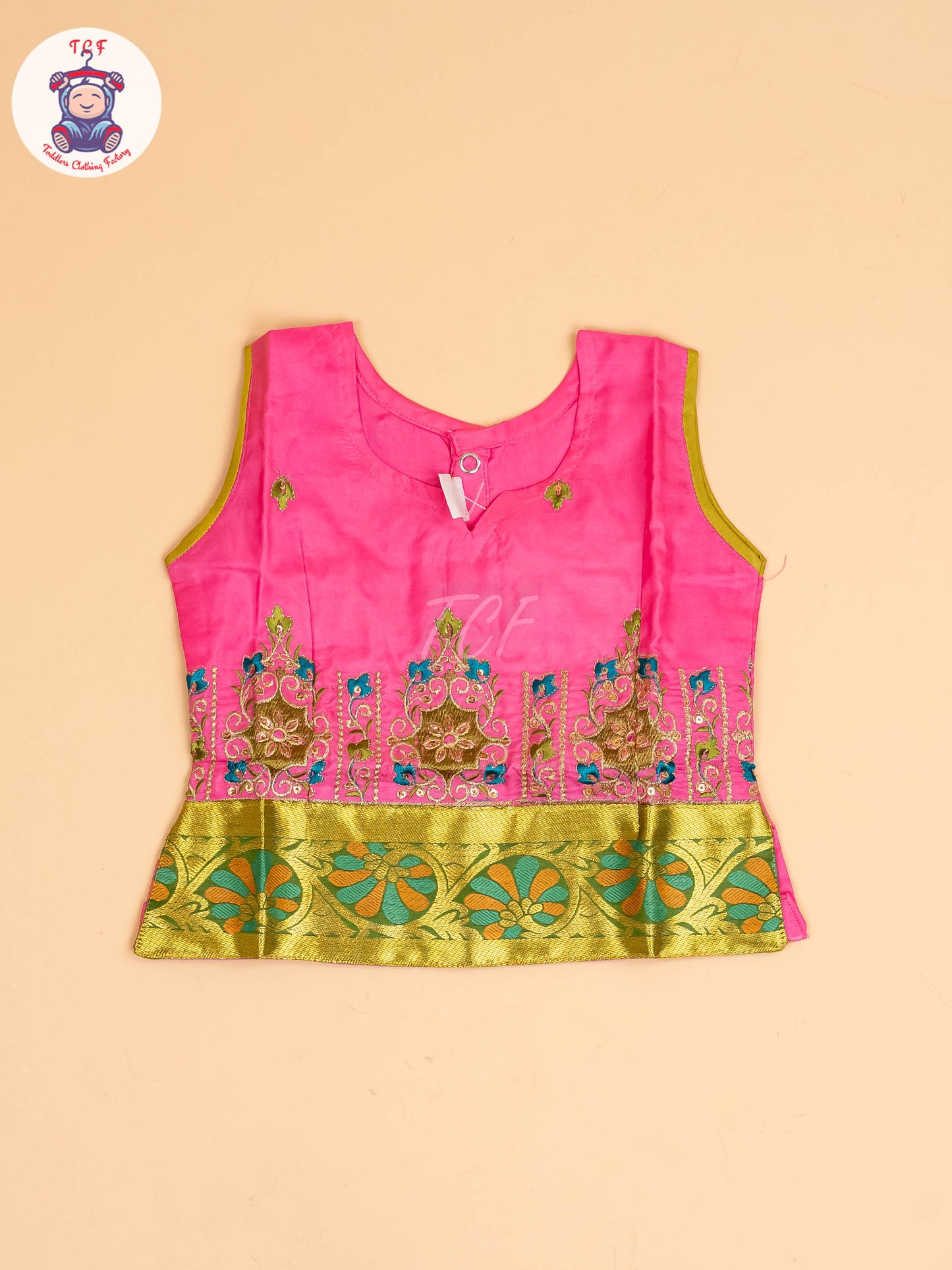 Pink & Green - Embriodered Pavadai Sattai