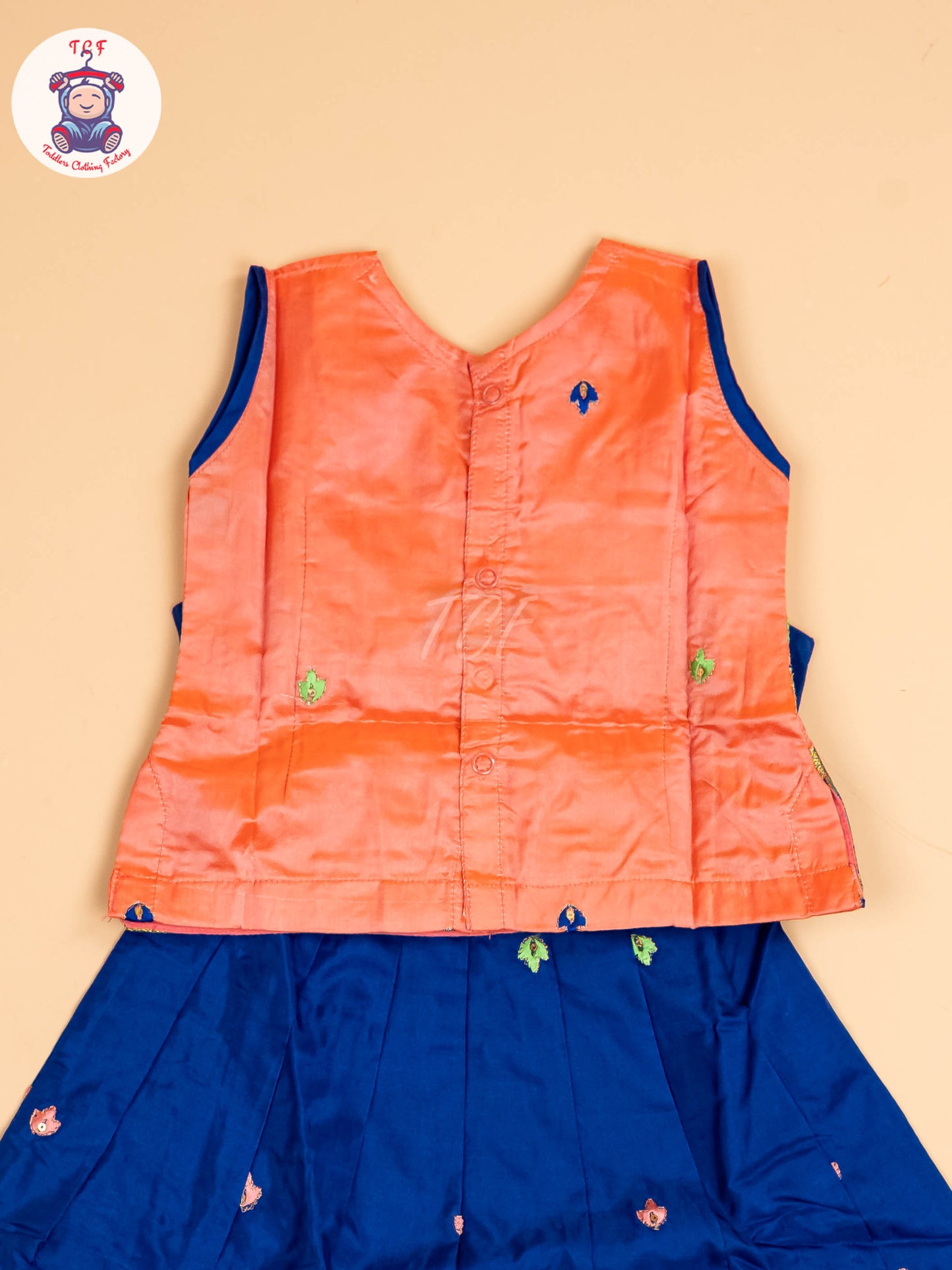 Peach & Blue - Embriodered Pavadai Sattai