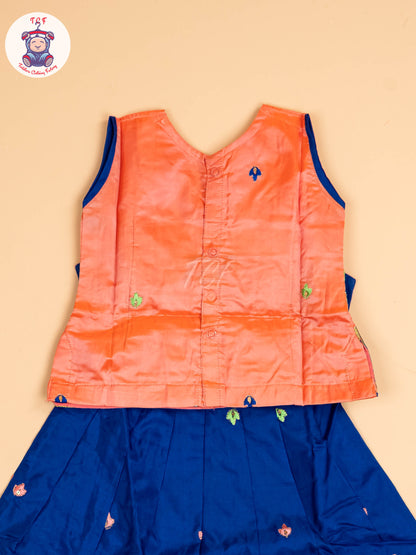 Peach & Blue - Embriodered Pavadai Sattai