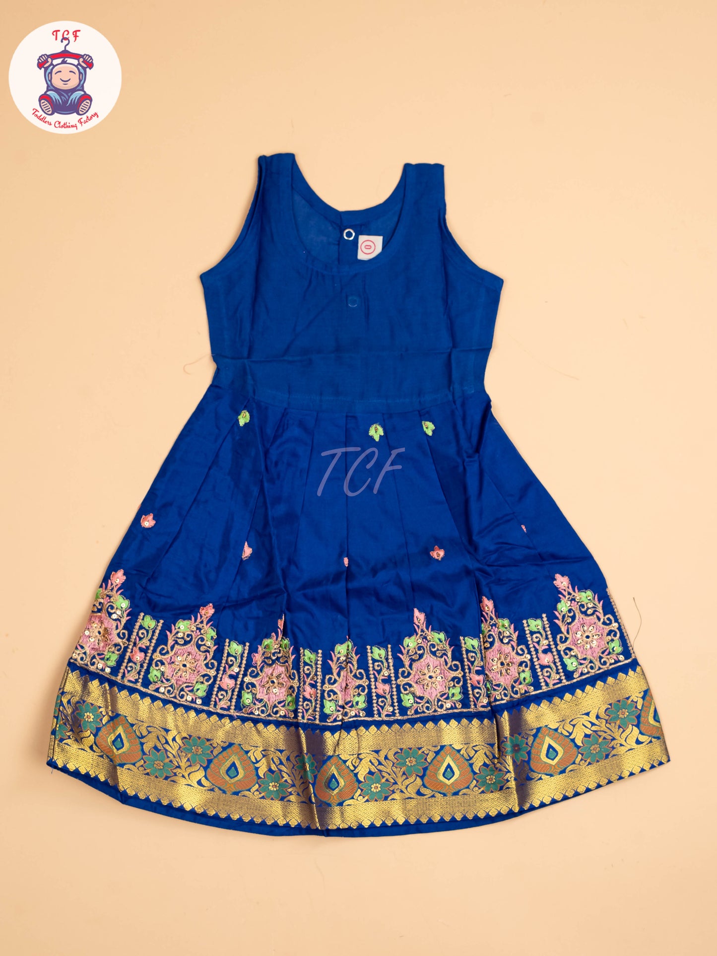 Peach & Blue - Embriodered Pavadai Sattai