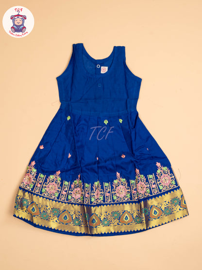 Peach & Blue - Embriodered Pavadai Sattai