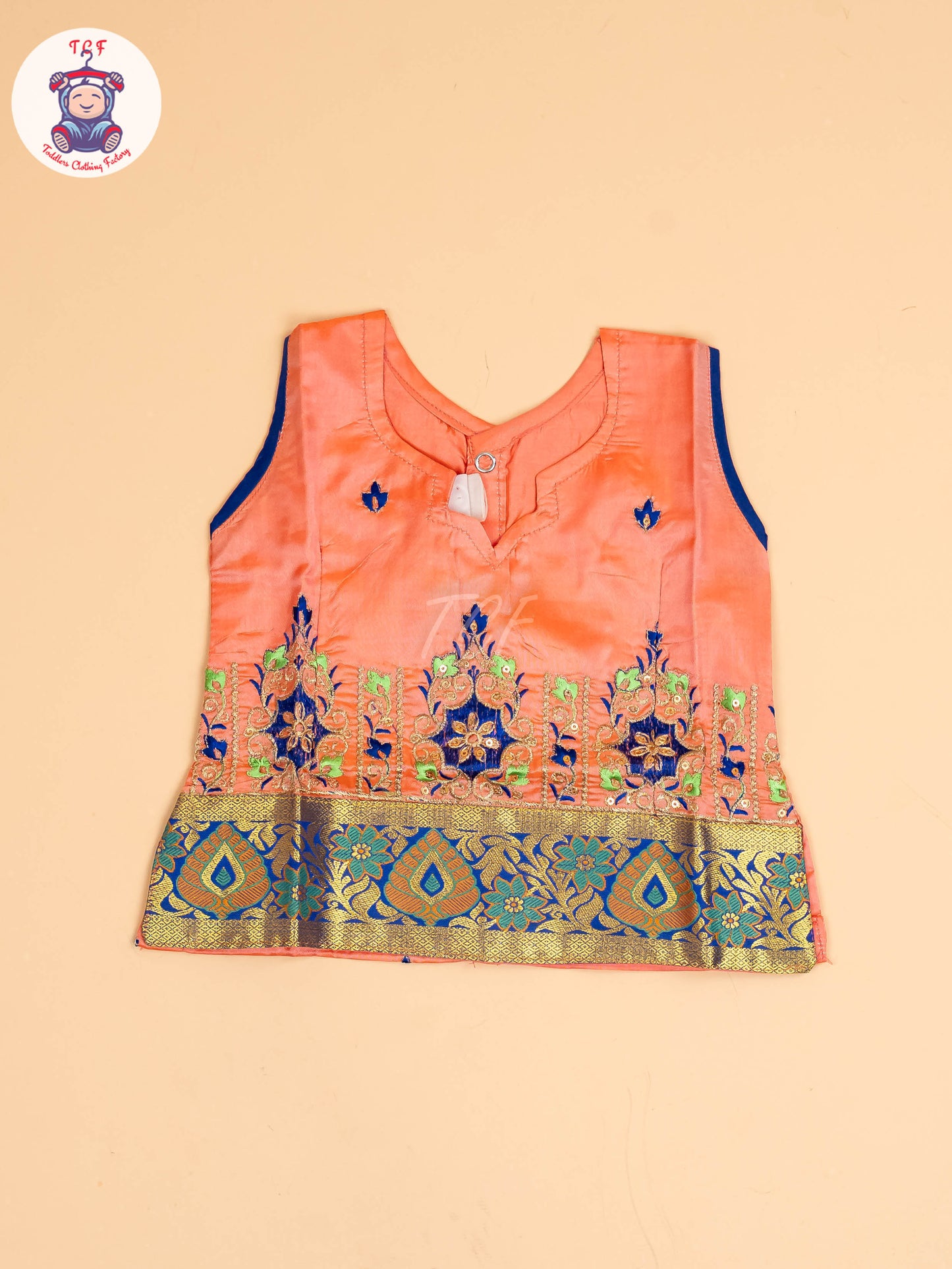 Peach & Blue - Embriodered Pavadai Sattai