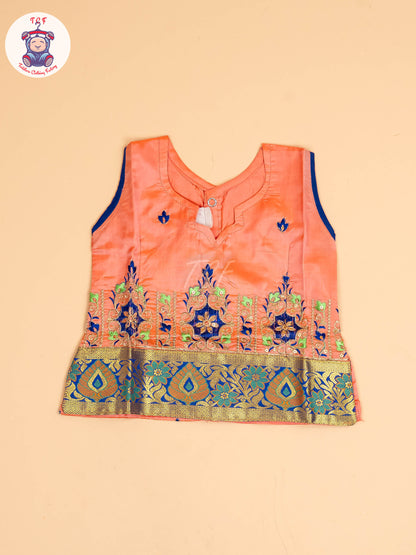 Peach & Blue - Embriodered Pavadai Sattai