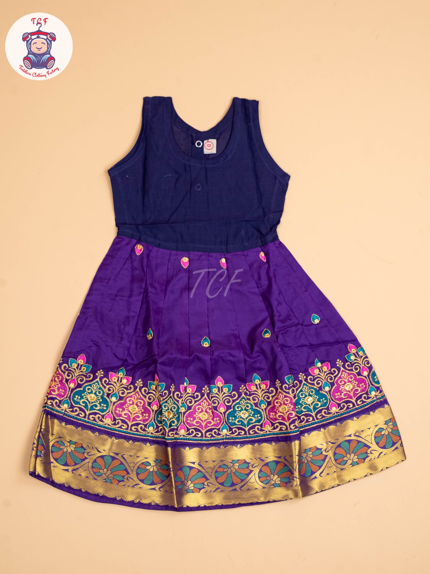 Teal Green & Violet - Embriodered Pavadai Sattai