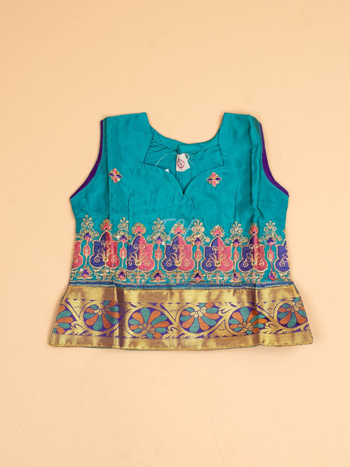 Teal Green & Violet - Embriodered Pavadai Sattai