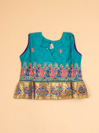 Teal Green & Violet - Embriodered Pavadai Sattai