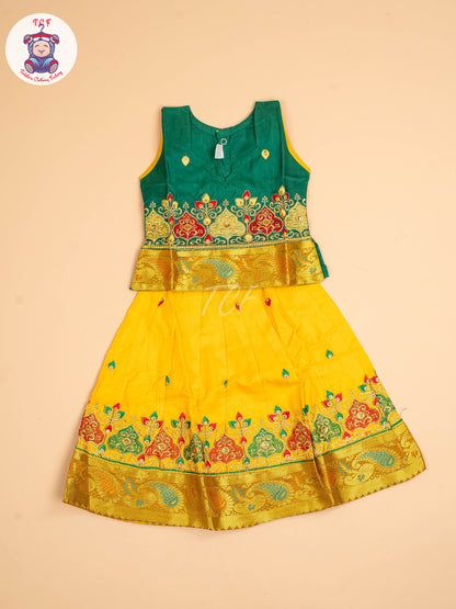 Green & Yellow - Embriodered Pavadai Sattai