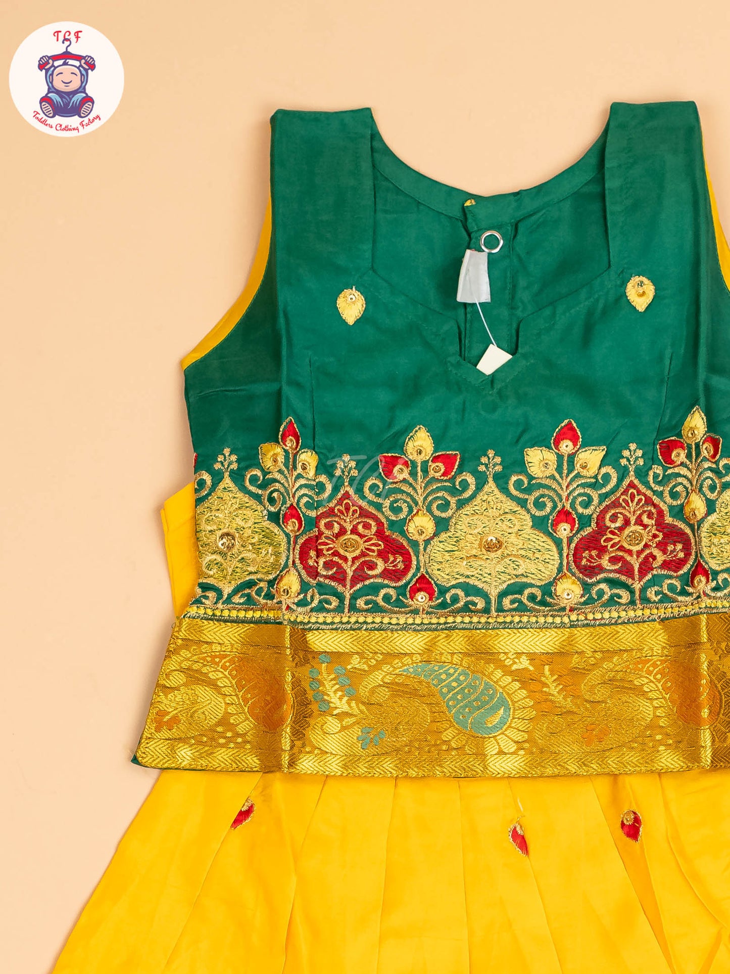 Green & Yellow - Embriodered Pavadai Sattai