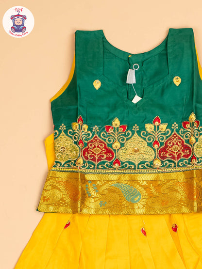 Green & Yellow - Embriodered Pavadai Sattai