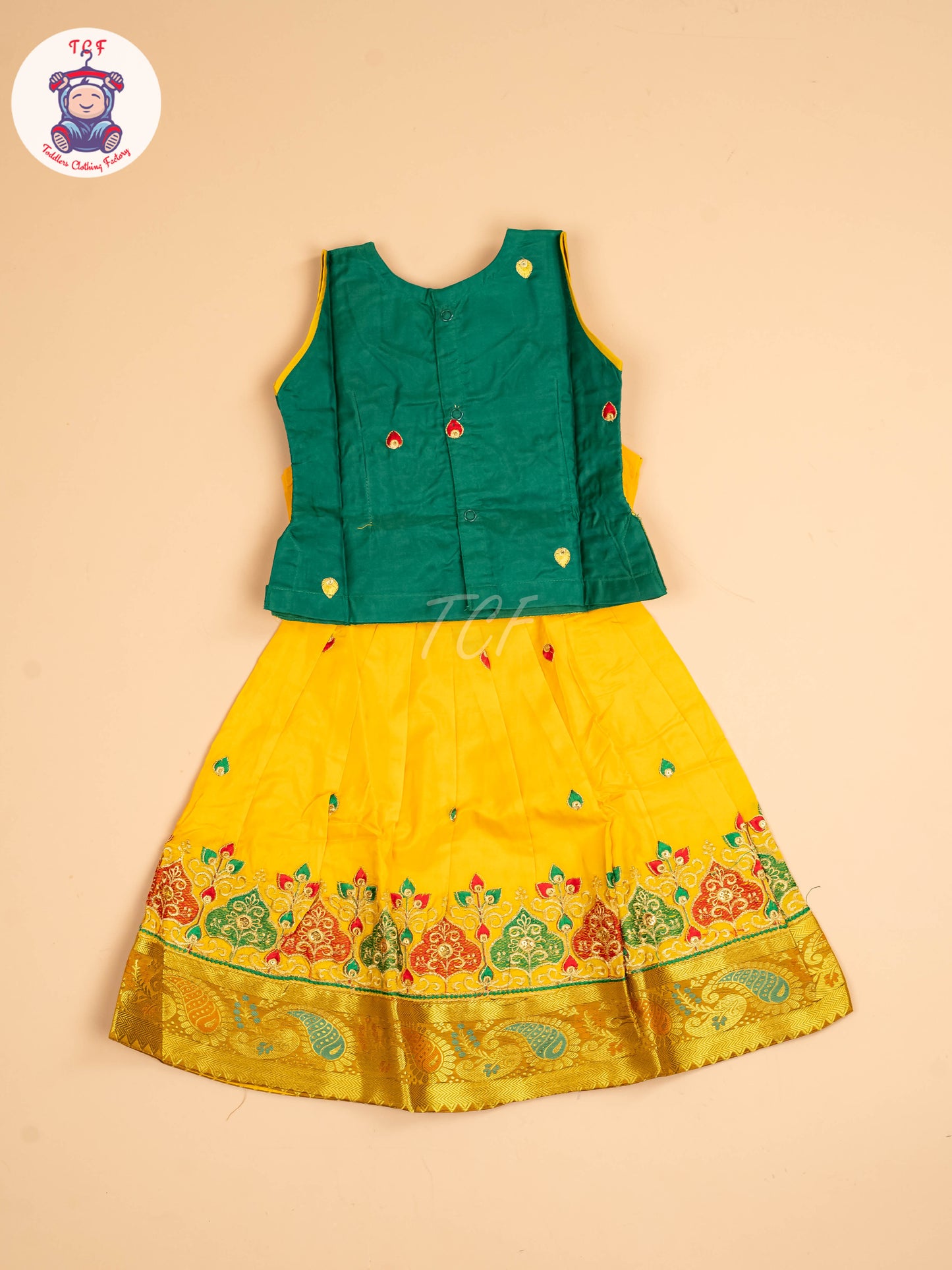 Green & Yellow - Embriodered Pavadai Sattai