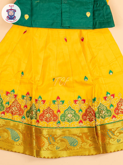 Green & Yellow - Embriodered Pavadai Sattai