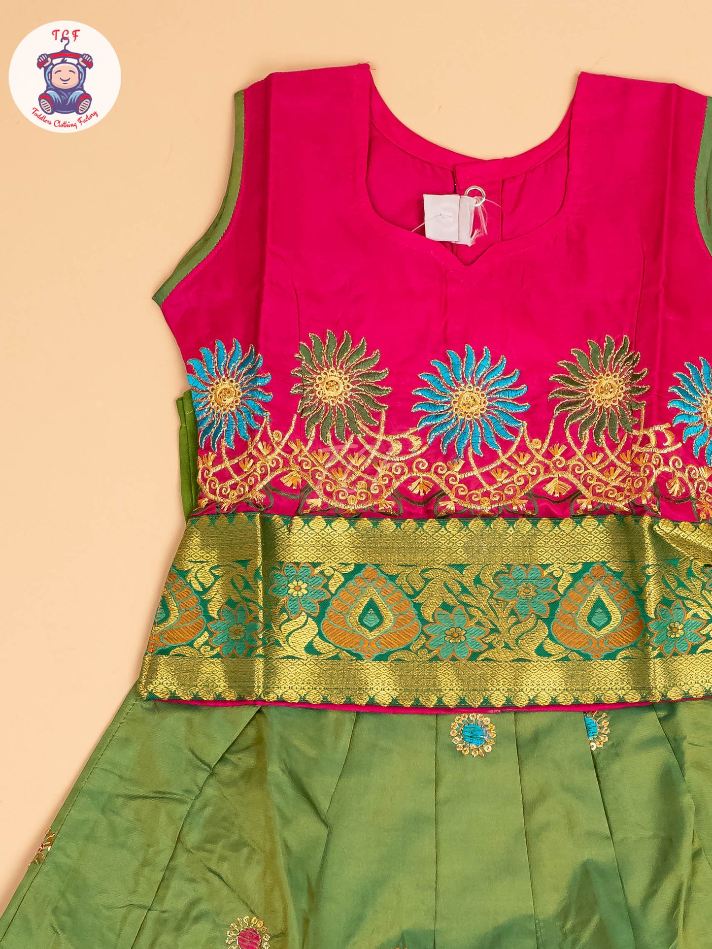 Pink & Green - Embriodered Pavadai Sattai