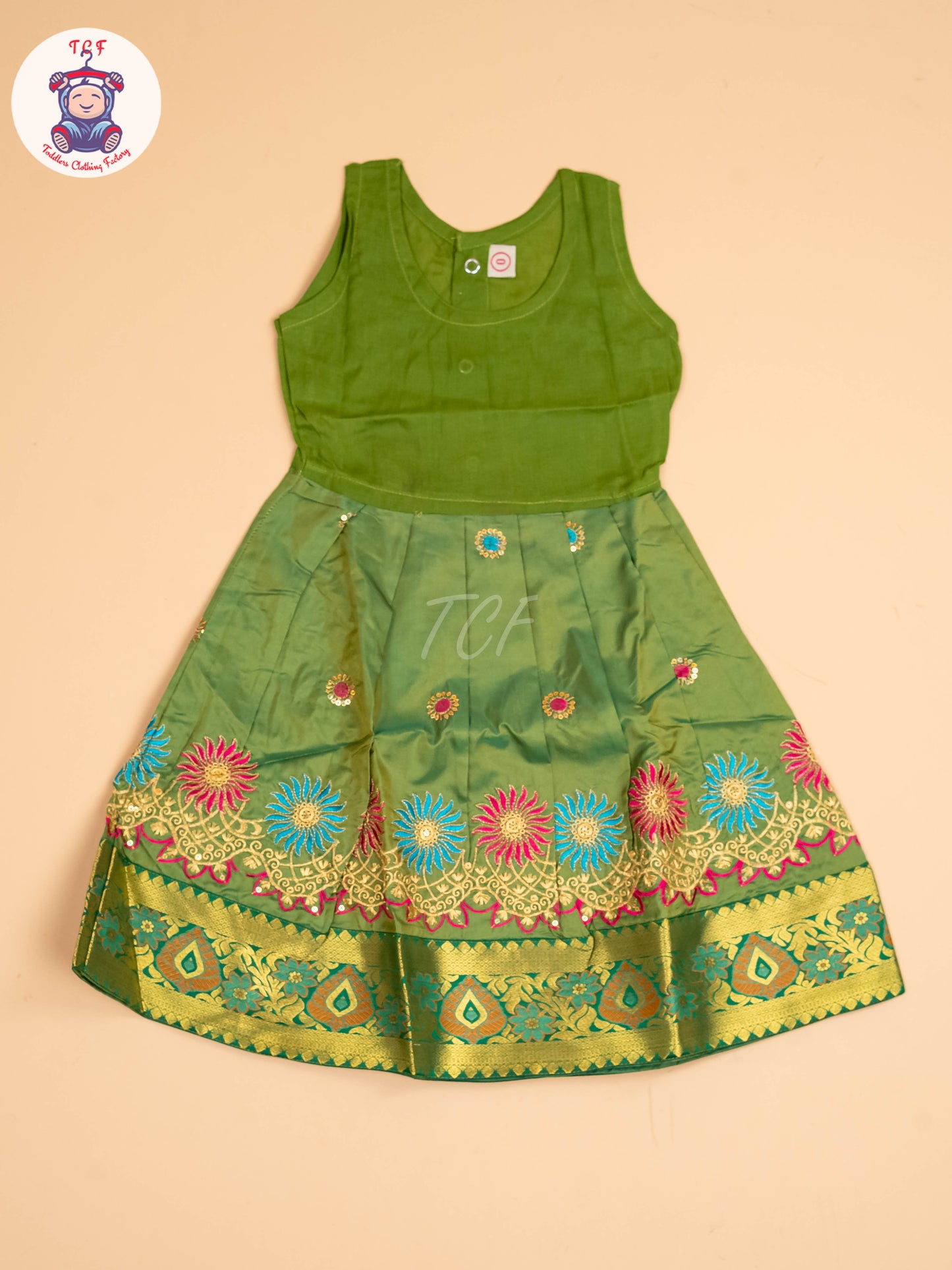 Pink & Green - Embriodered Pavadai Sattai