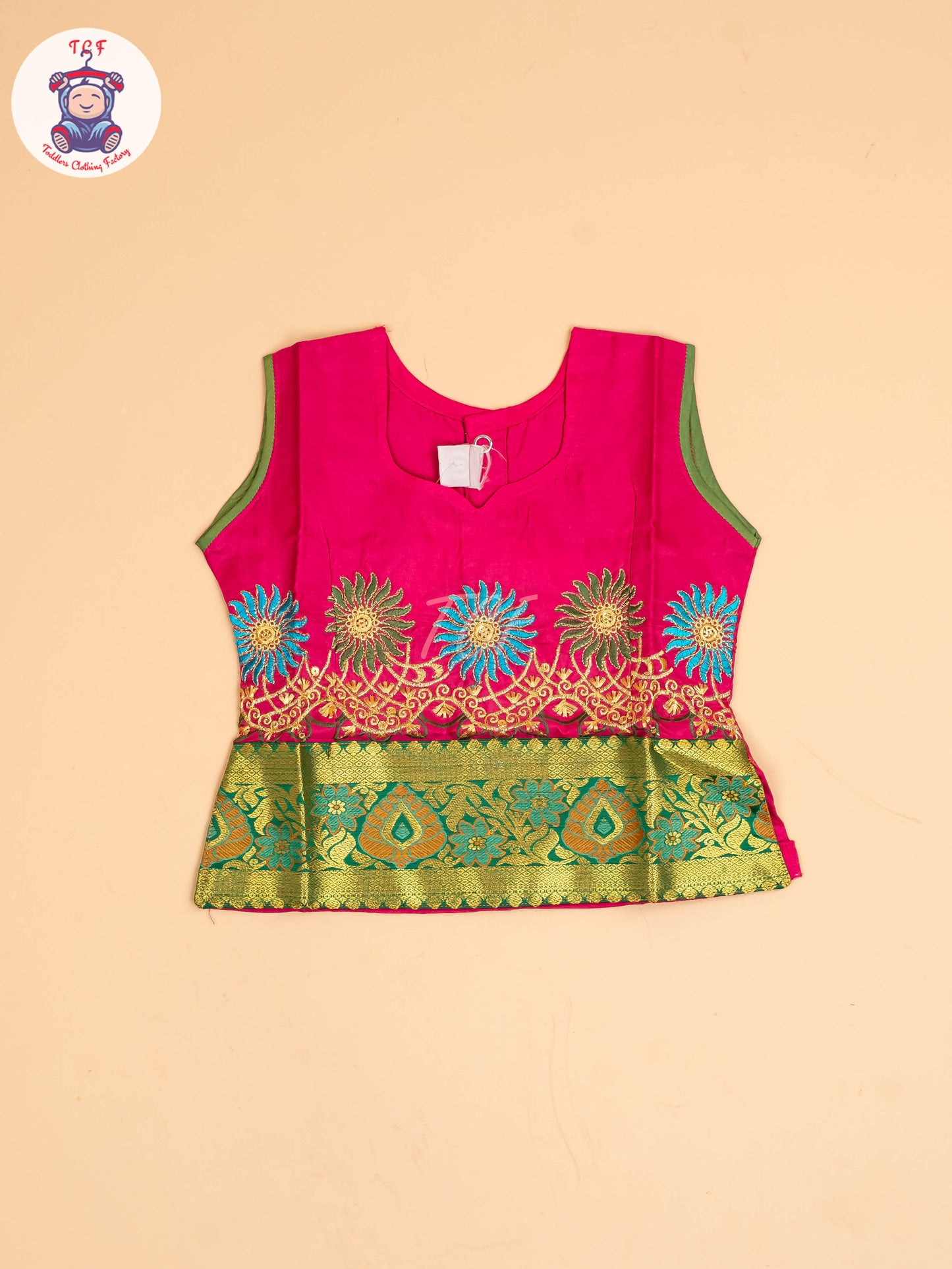 Pink & Green - Embriodered Pavadai Sattai