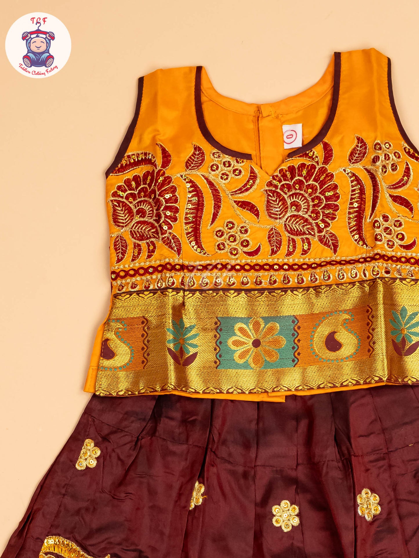 Mustard & Maroon - Embriodered Pavadai Sattai