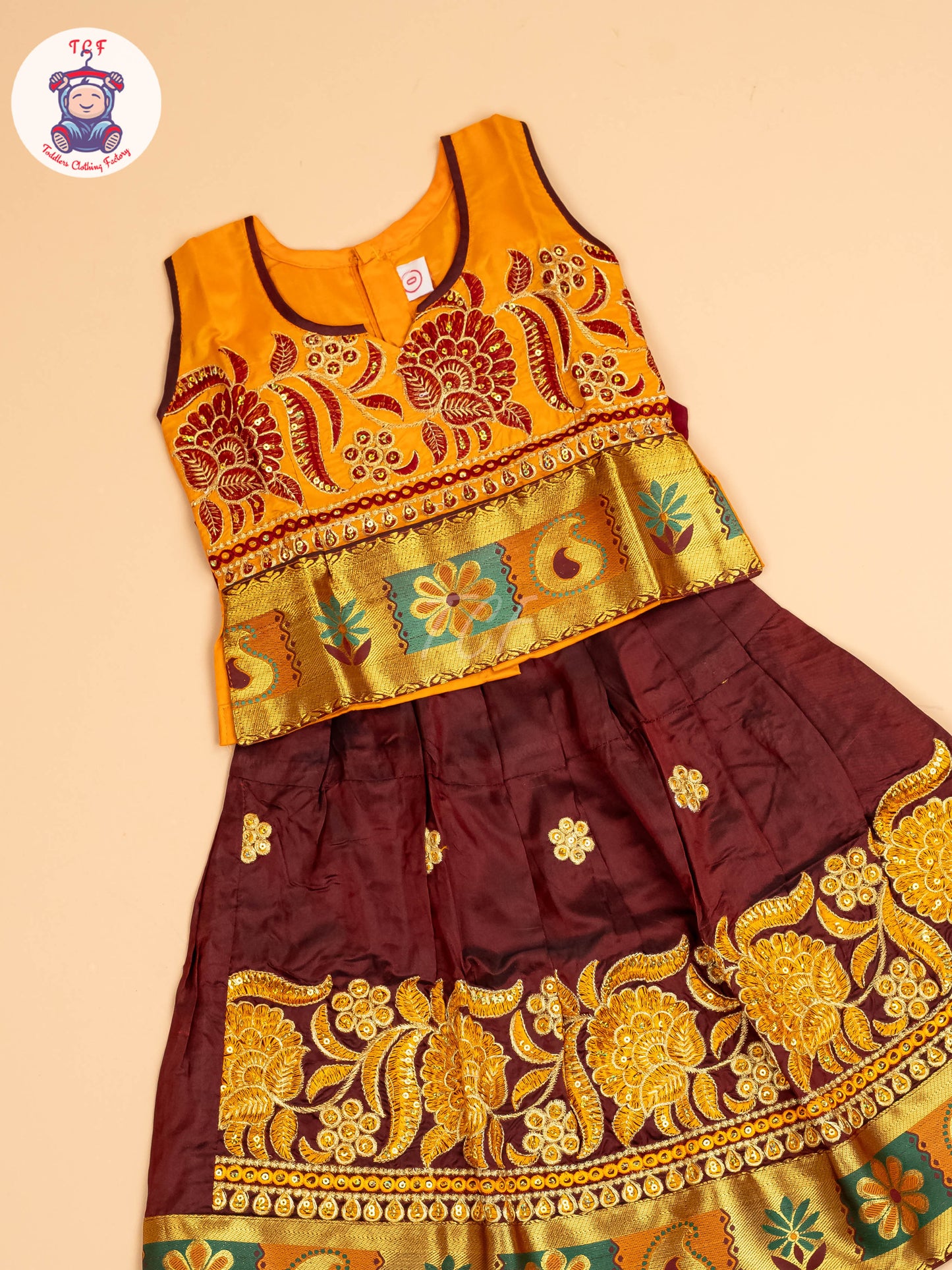 Mustard & Maroon - Embriodered Pavadai Sattai