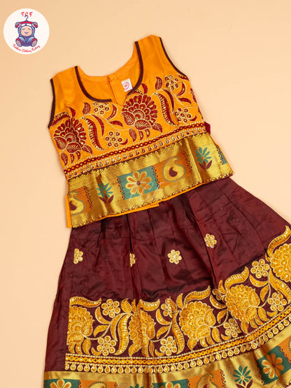 Mustard & Maroon - Embriodered Pavadai Sattai