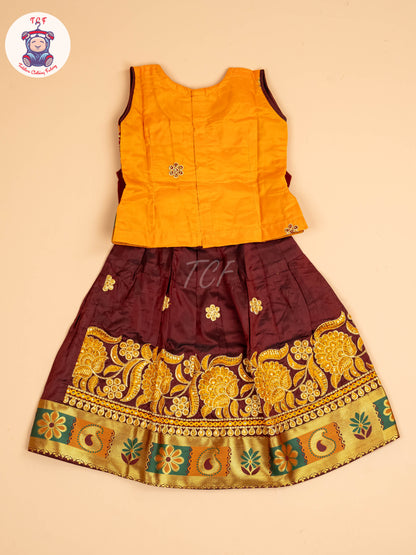 Mustard & Maroon - Embriodered Pavadai Sattai
