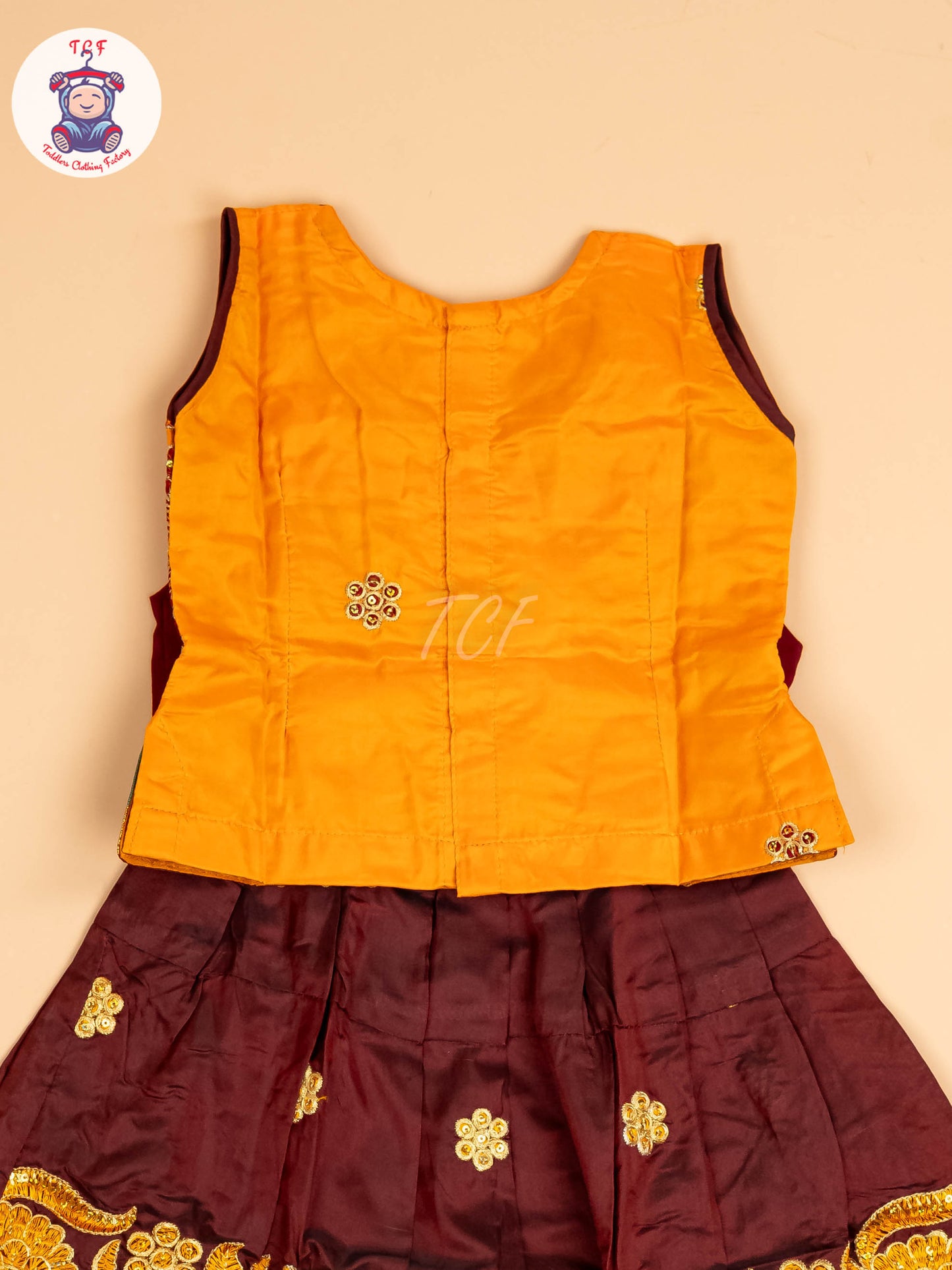 Mustard & Maroon - Embriodered Pavadai Sattai