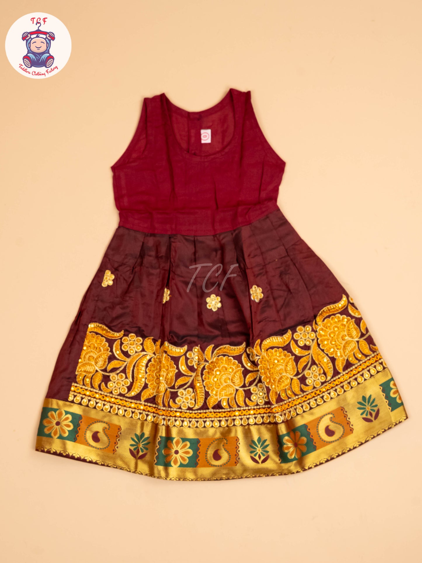 Mustard & Maroon - Embriodered Pavadai Sattai