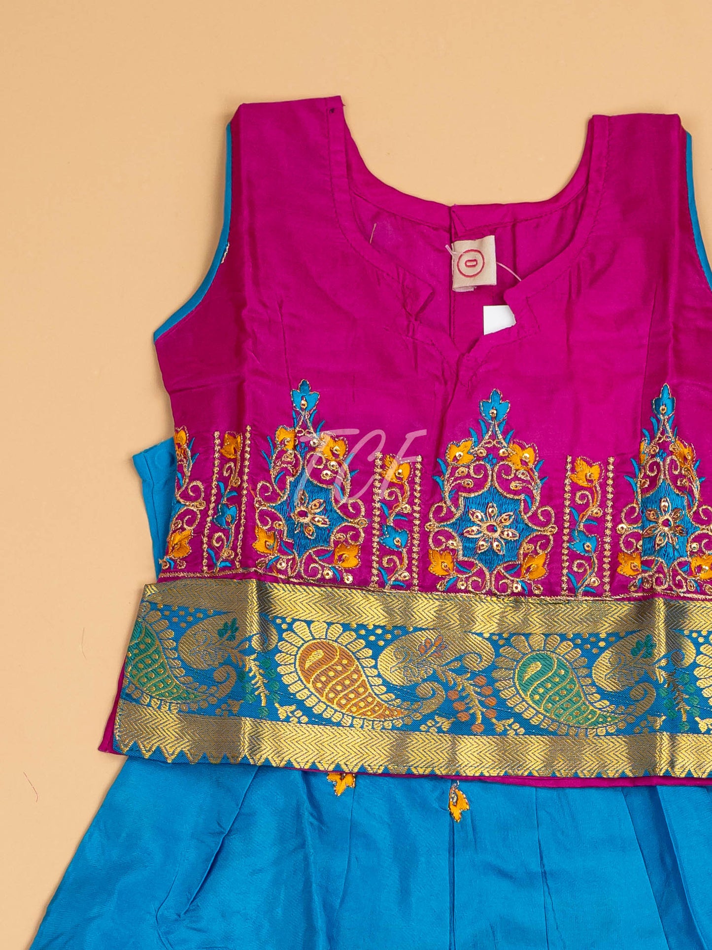 Magenta & Sky Blue - Embriodered Pavadai Sattai