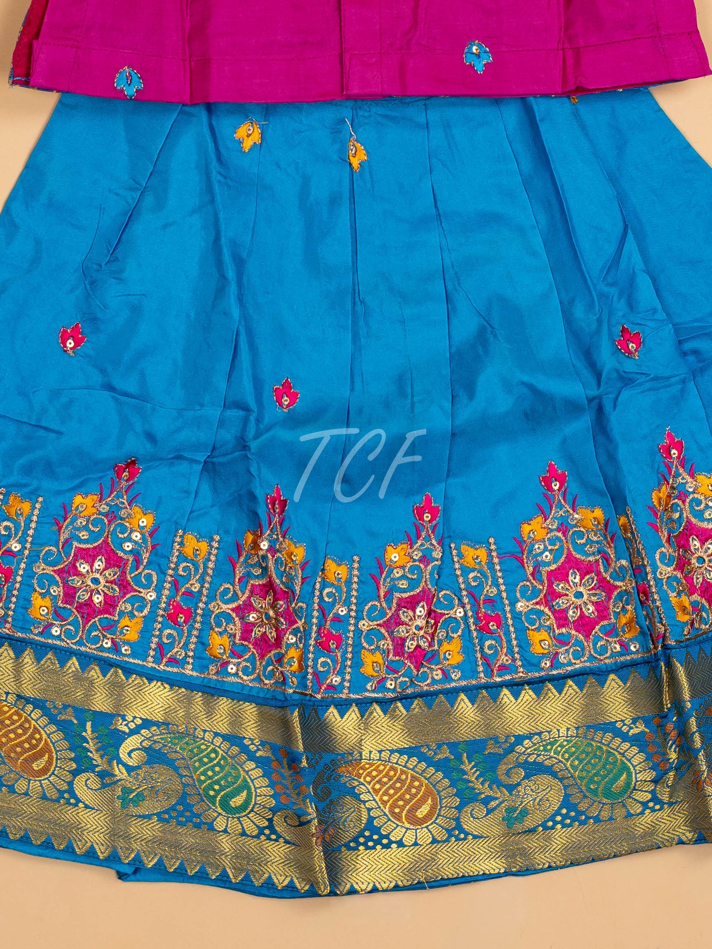 Magenta & Sky Blue - Embriodered Pavadai Sattai