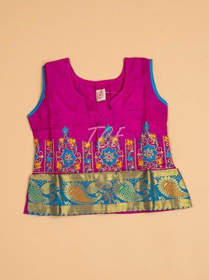 Magenta & Sky Blue - Embriodered Pavadai Sattai