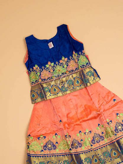 Violet & Peach - Embriodered Pavadai Sattai