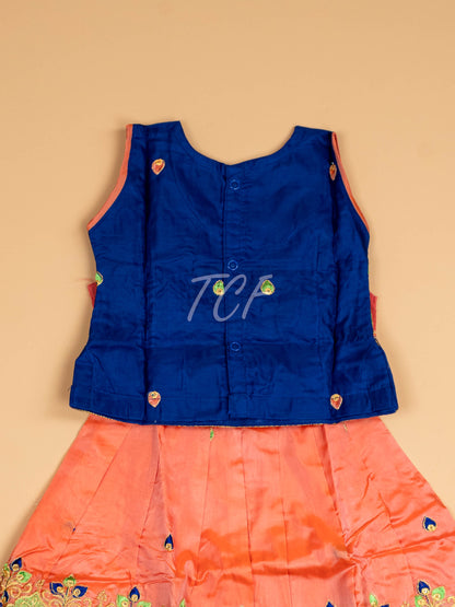 Violet & Peach - Embriodered Pavadai Sattai