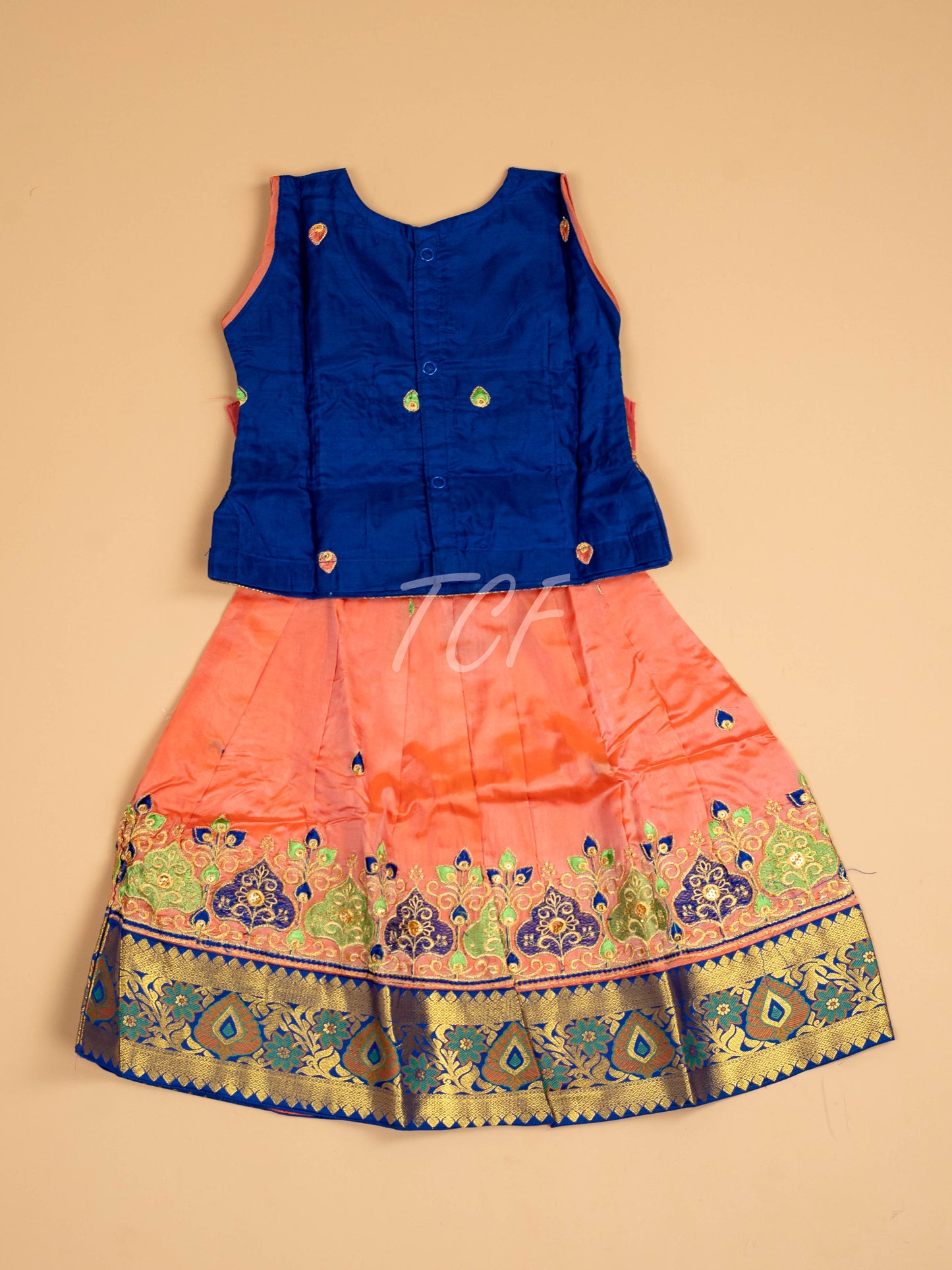 Violet & Peach - Embriodered Pavadai Sattai