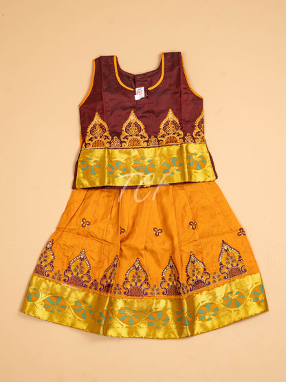 Brown & Mustard - Embriodered Pavadai Sattai