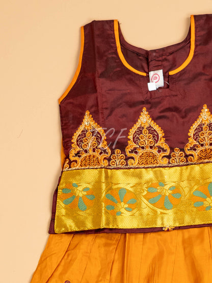 Brown & Mustard - Embriodered Pavadai Sattai