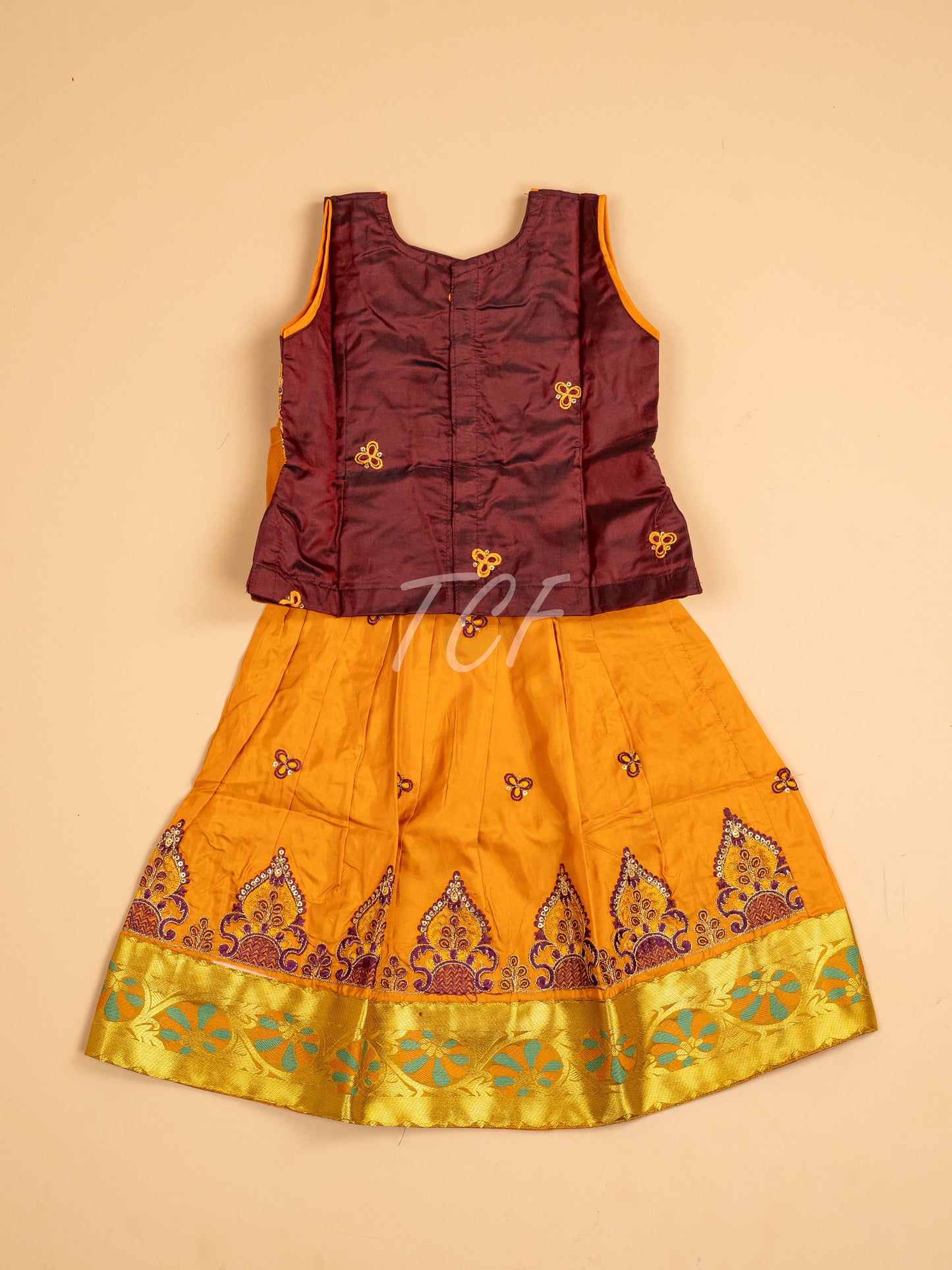 Brown & Mustard - Embriodered Pavadai Sattai
