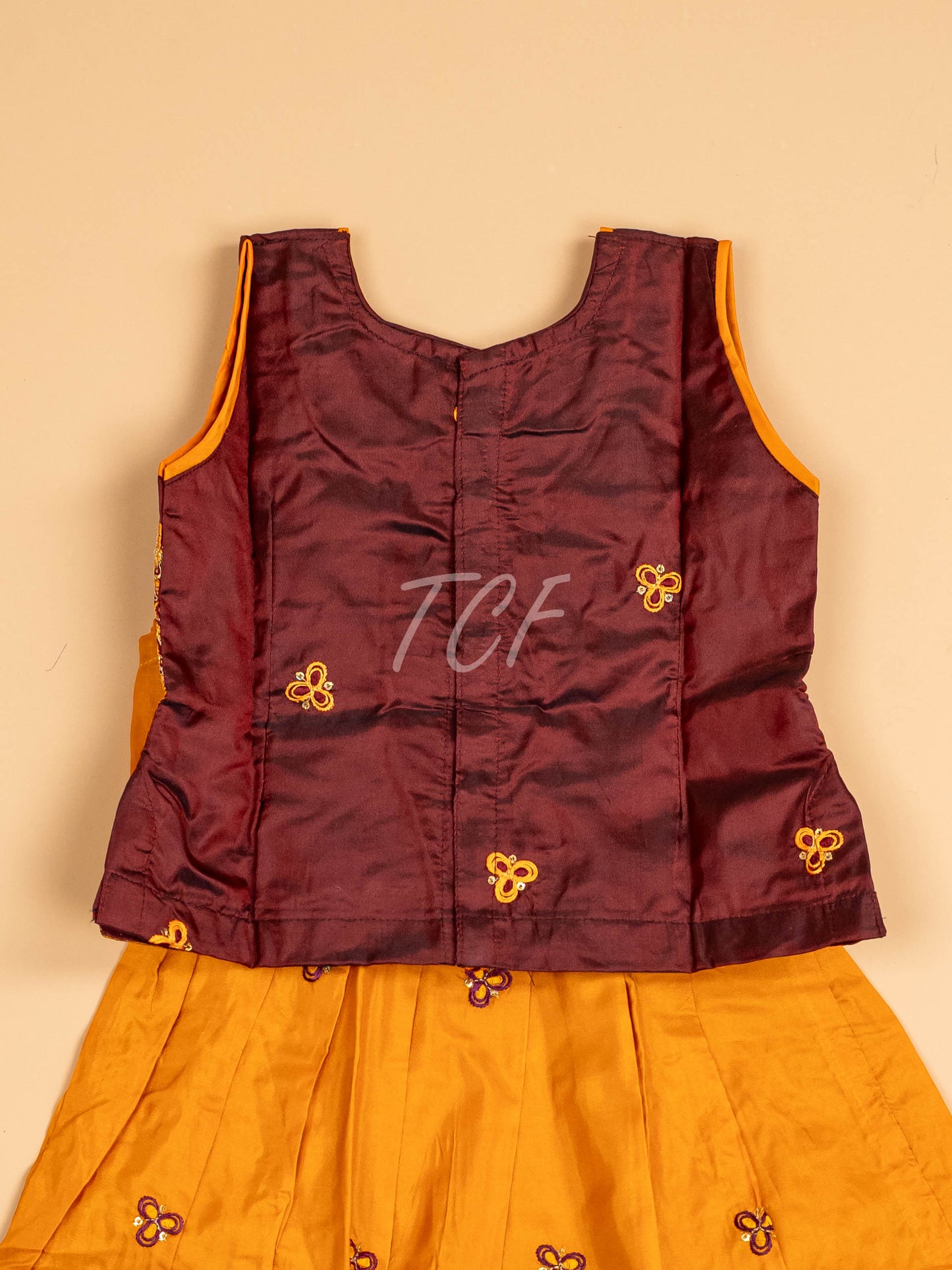Brown & Mustard - Embriodered Pavadai Sattai
