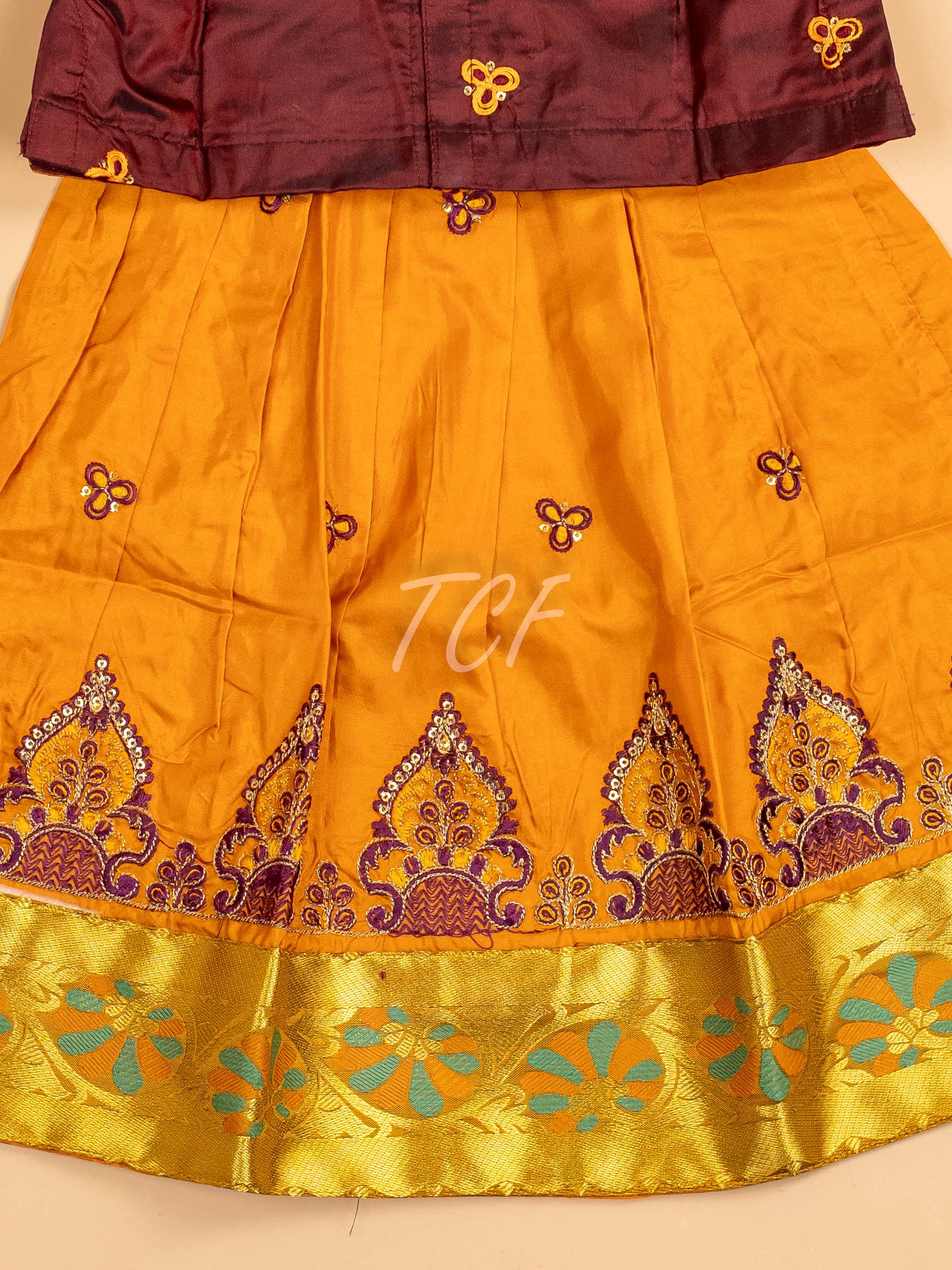Brown & Mustard - Embriodered Pavadai Sattai
