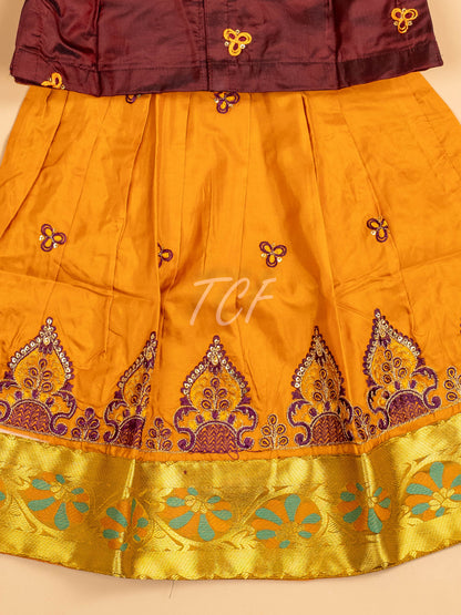 Brown & Mustard - Embriodered Pavadai Sattai