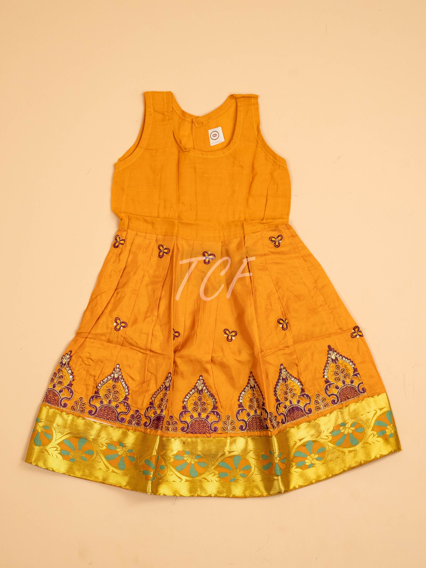 Brown & Mustard - Embriodered Pavadai Sattai