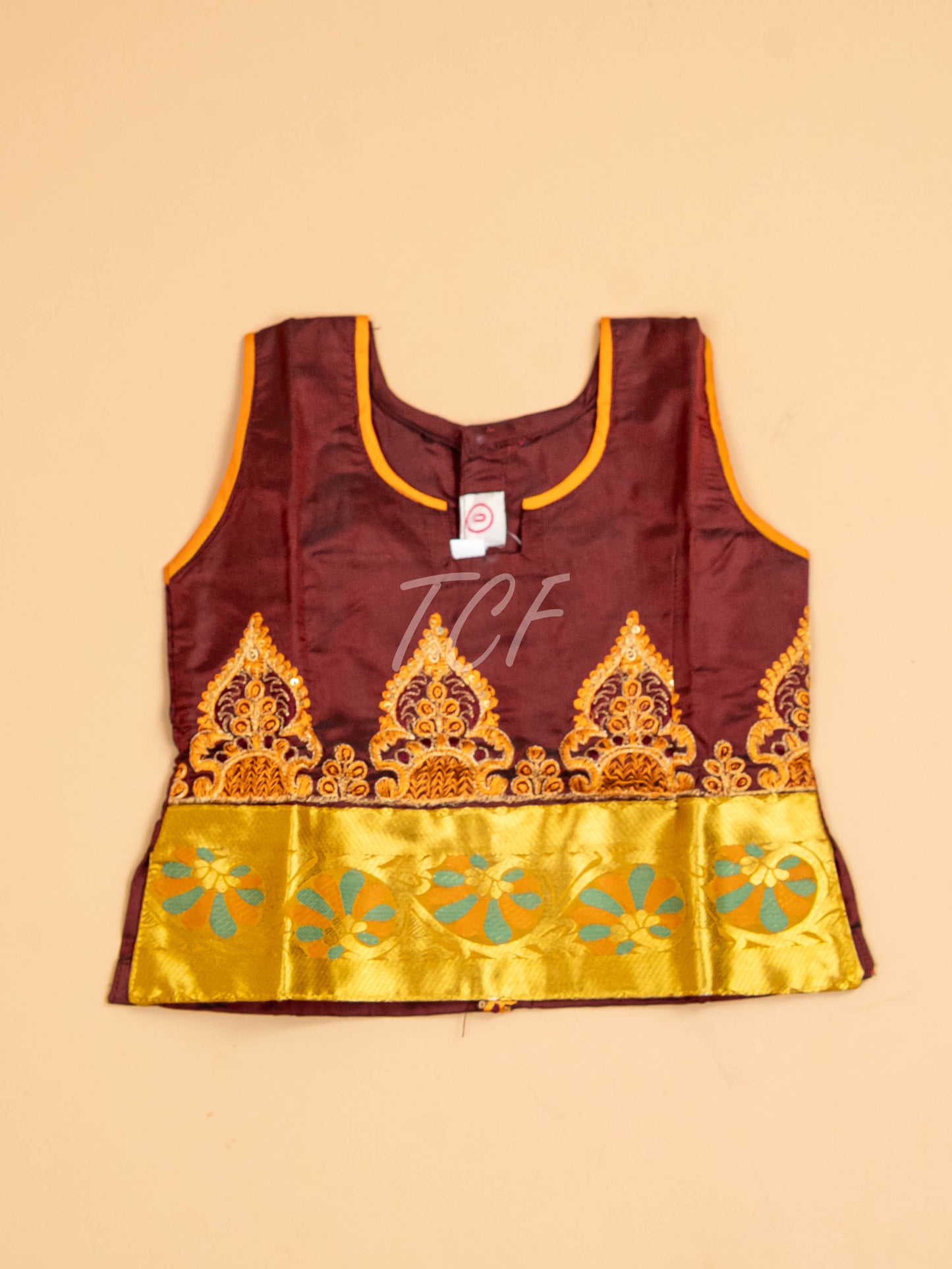 Brown & Mustard - Embriodered Pavadai Sattai