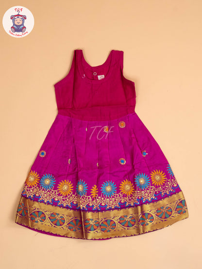 Sky Blue & Magenta - Embriodered Pavadai Sattai