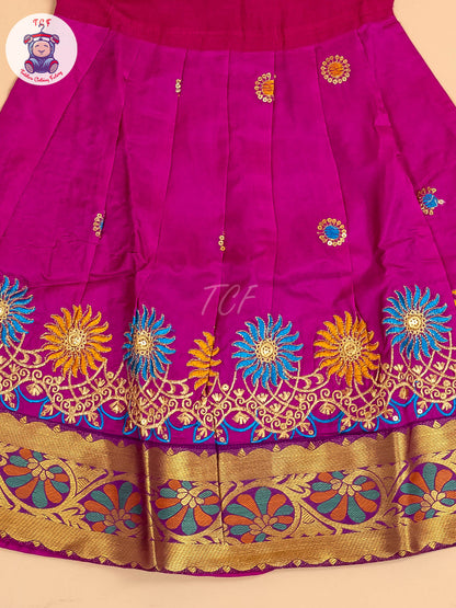 Sky Blue & Magenta - Embriodered Pavadai Sattai