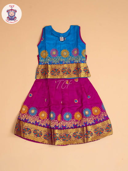 Sky Blue & Magenta - Embriodered Pavadai Sattai
