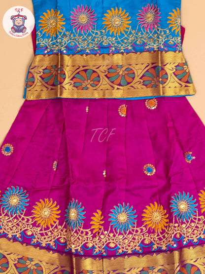 Sky Blue & Magenta - Embriodered Pavadai Sattai