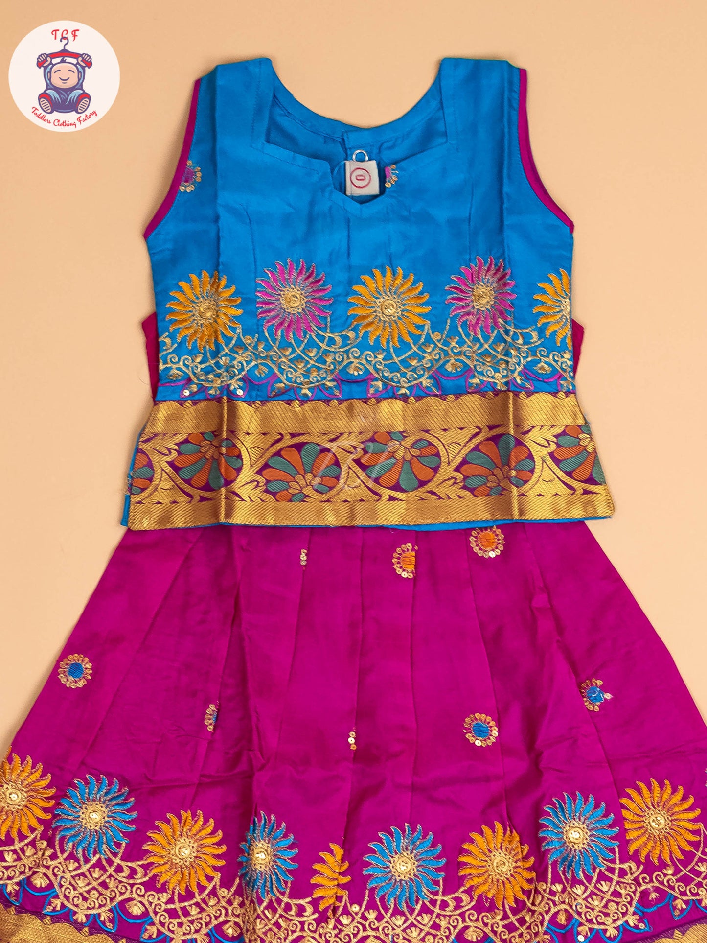 Sky Blue & Magenta - Embriodered Pavadai Sattai