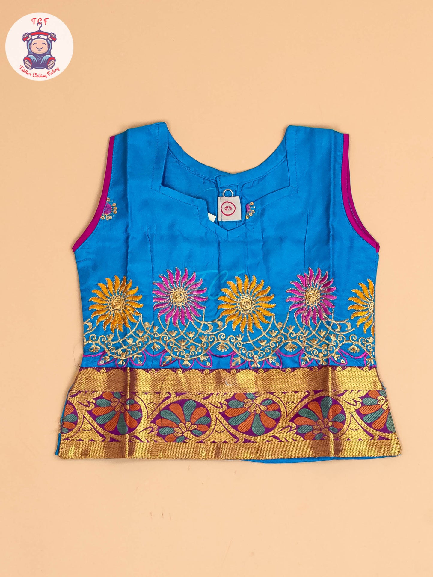 Sky Blue & Magenta - Embriodered Pavadai Sattai